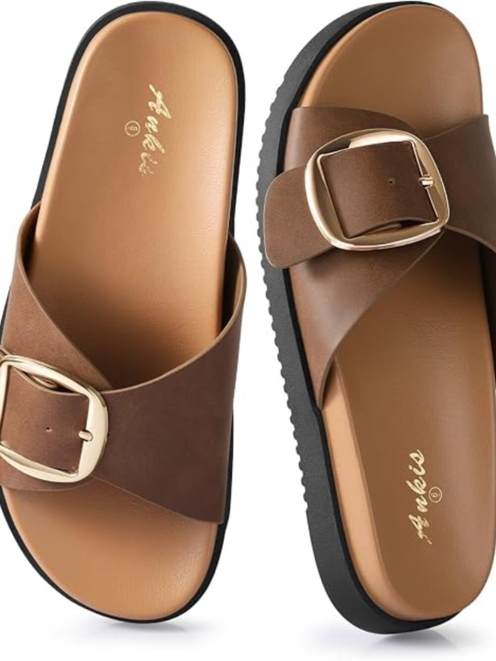 Ankis Brown Black Open Toe Flat Sandals Sz 6